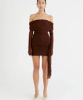 Benni Yasmin Off Shoulder Mini Dress - Cocoa - 10 / Brown - Dresses