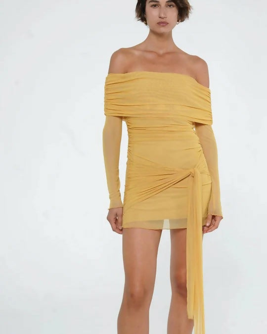 Benni Yasmin Off-Shoulder Mini Dress Mustard