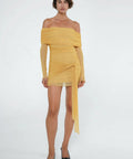 Benni Yasmin Off Shoulder Mini Dress Mustard Yellow - Dresses