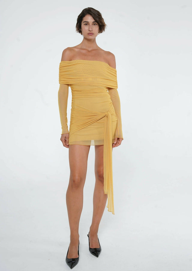 Benni Yasmin Off Shoulder Mini Dress Mustard Yellow - Dresses