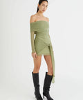 Benni Yasmin Off-Shoulder Mini Dress Pistachio Size 8,10 - 10 / Green - Dresses