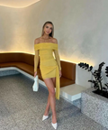 Benni. ‘Yasmin’ Off- Shoulder Mustard Mini - Dresses