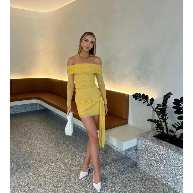 Benni. ‘Yasmin’ Off- Shoulder Mustard Mini - Dresses