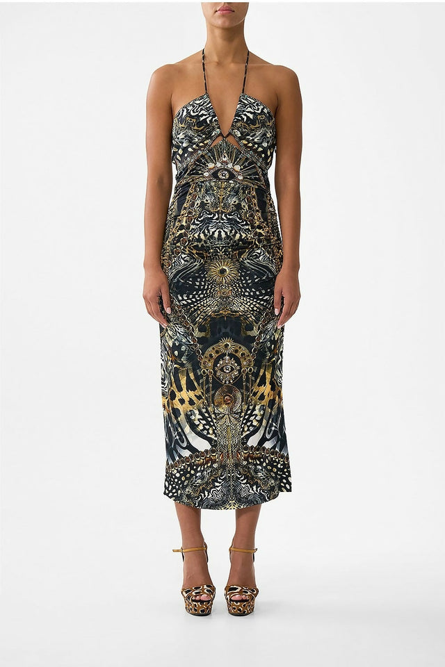 Camilla Cut Out Sleeveless Jersey Halter Neck Dress