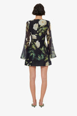 Leo Lin Bell Sleeve Mini in White Rose Print view 3