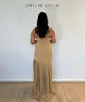 Bianca and Bridgett Mara Pleated Maxi Dress Beige - 12 / Brown - Dresses