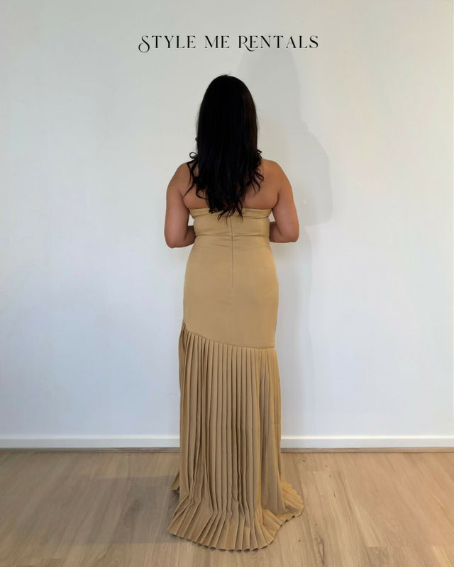 Bianca and Bridgett Mara Pleated Maxi Dress Beige - 12 / Brown - Dresses