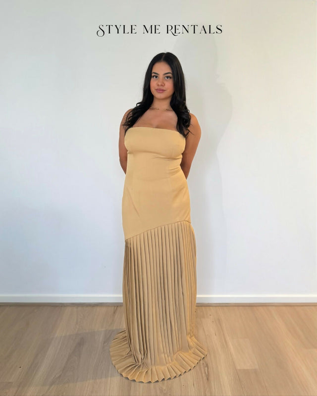 Bianca and Bridgett Mara Pleated Maxi Dress Beige - 12 / Brown - Dresses