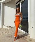 Bianca & Bridgett Ashley Gown in Orange White - 8 / Orange - Dresses