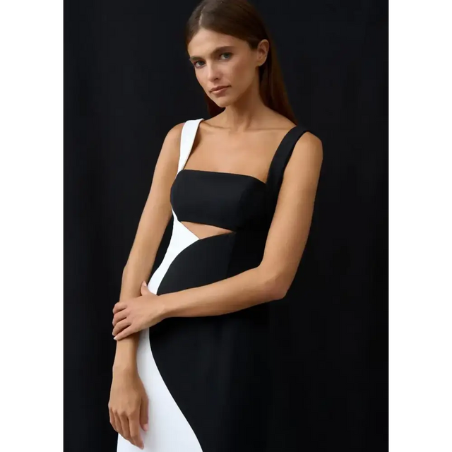 By Johnny Caterina Two Tone Curve Midi Dress Black/White Size AU 10 - 10 / Multi - Dresses