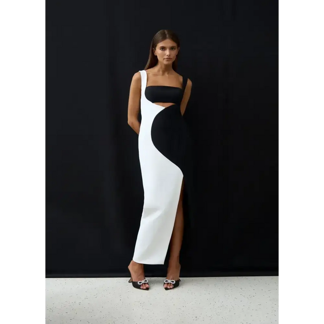 By Johnny Caterina Two Tone Curve Midi Dress Black/White Size AU 10 - 10 / Multi - Dresses