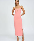 By Johnny Ginny Scoop Split Midi Dress in Melon Pink Size 6 - 6 / Pink - Dresses