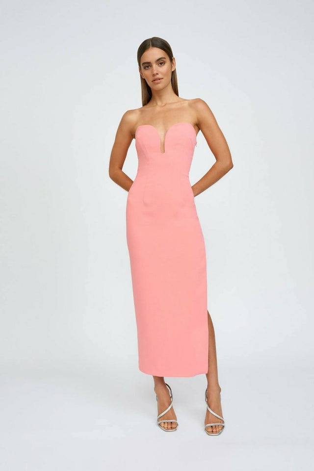 By Johnny Ginny Scoop Split Midi Dress in Melon Pink Size 6 - 6 / Pink - Dresses