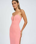 By Johnny Ginny Scoop Split Midi Dress in Melon Pink Size 6 - 6 / Pink - Dresses