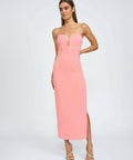 By Johnny Ginny Scoop Split Midi Dress in Melon Pink Size 6 - 6 / Pink - Dresses
