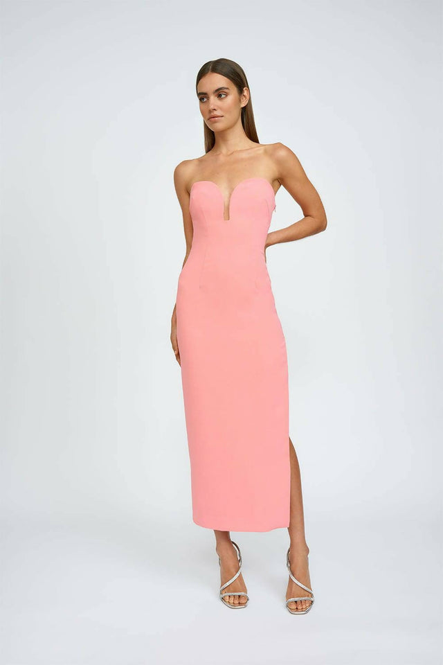 By Johnny Ginny Scoop Split Midi Dress in Melon Pink Size 6 - 6 / Pink - Dresses