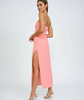 By Johnny Ginny Scoop Split Midi Dress in Melon Pink Size 6 - 6 / Pink - Dresses