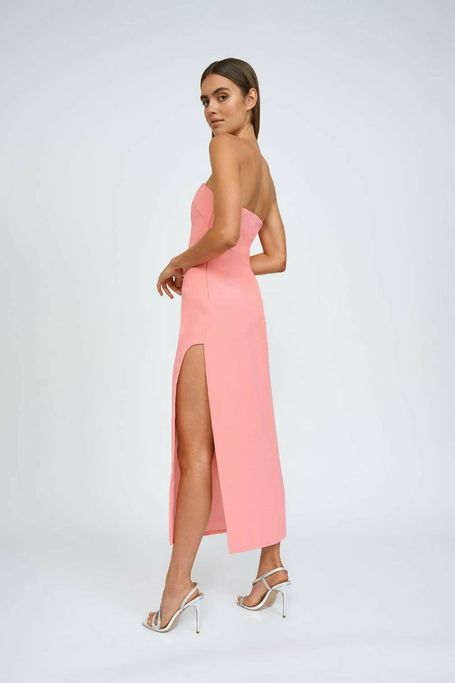 By Johnny Ginny Scoop Split Midi Dress in Melon Pink Size 6 - 6 / Pink - Dresses