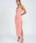 By Johnny Ginny Scoop Split Midi Dress in Melon Pink Size 6 - 6 / Pink - Dresses