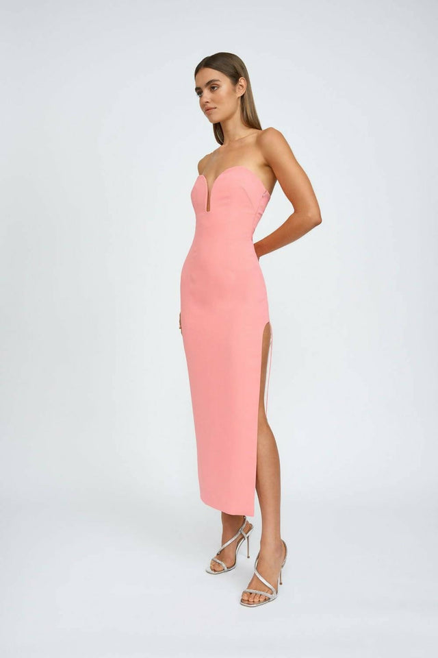 By Johnny Ginny Scoop Split Midi Dress in Melon Pink Size 6 - 6 / Pink - Dresses