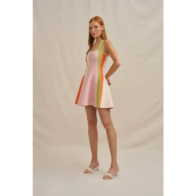 By Johnny Melon Knit Dress - Multi Green Pink Red - Dresses