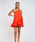 By Johnny Rope Frill Asymmetrical Mini in Hyper Red Size AU 6 - 6 / Red - Dresses