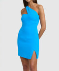 By Johnny Sharp One Shoulder Mini Dress in Electric Blue Size 12 - 12 / Blue - Dresses