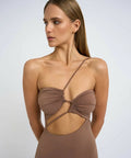 By Johnny Siya Slice Gather Dress Brown Size 6 - 6 / Brown - Dresses