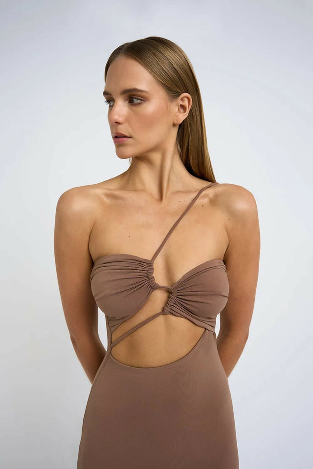By Johnny Siya Slice Gather Dress Brown Size 6 - 6 / Brown - Dresses