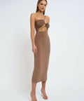 By Johnny Siya Slice Gather Dress Brown Size 6 - 6 / Brown - Dresses