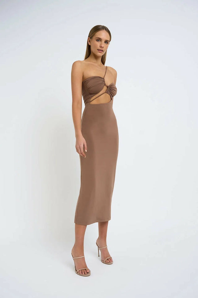 By Johnny Siya Slice Gather Dress Brown Size 6 - 6 / Brown - Dresses