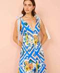 By Nicola Adoncia Tie Shoulder Maxi Dress In Azure Floral Size 10 - 10 / Print - Dresses
