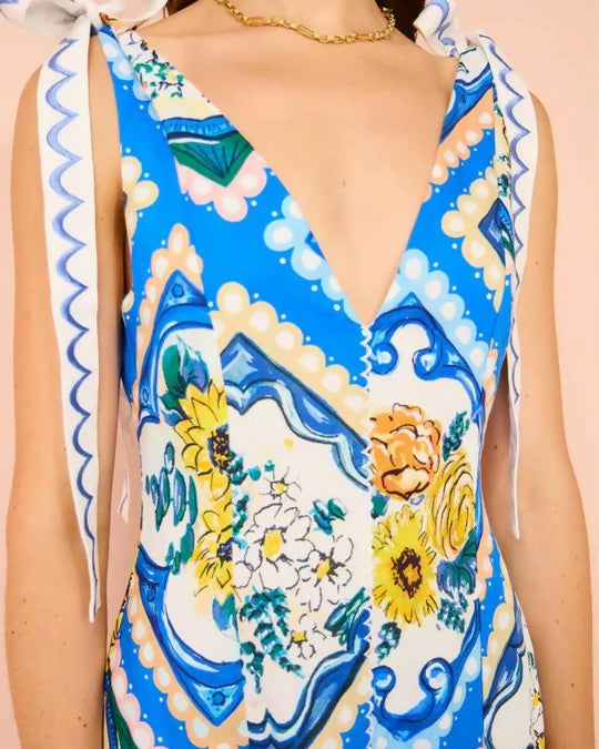 By Nicola Adoncia Tie Shoulder Maxi Dress in Azure Floral - 10 / Multi - Dresses