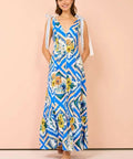 By Nicola Adoncia Tie Shoulder Maxi Dress in Azure Floral - 10 / Multi - Dresses