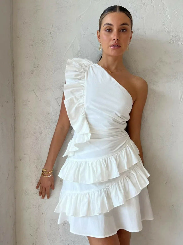By Nicola Adrift Frill Mini Dress in White - 6 / White - Dresses