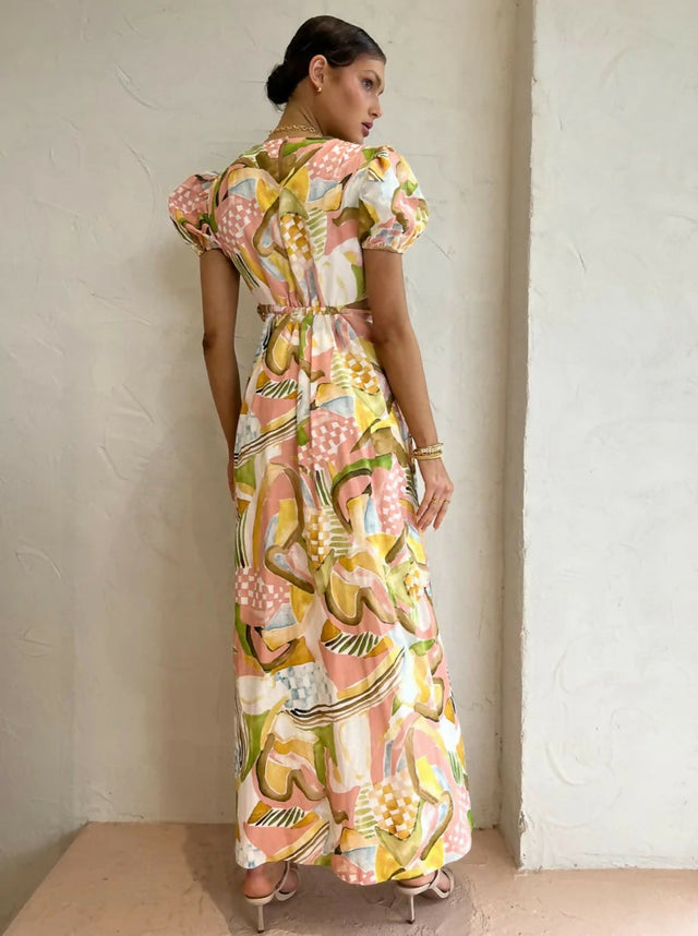 By Nicola Ahoy Plunge Neckline Maxi Dress in Swirl Check - 10 / Multi - Dresses