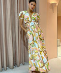 By Nicola Ahoy Plunge Neckline Maxi Dress in Swirl Check - 10 / Multi - Dresses