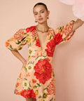 By Nicola Bolero Gathered Neckline Mini Dress In Raspberry Punch Floral - 8 / Multi - Dresses