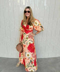 By Nicola Bolero Maxi Gathered Neckline Dress in Raspberry Punch Floral size 10 - 10 / Floral - Dresses