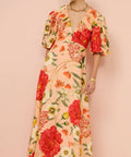 By Nicola Bolero Maxi Gathered Neckline Dress in Raspberry Punch Floral size 10 - 10 / Floral - Dresses