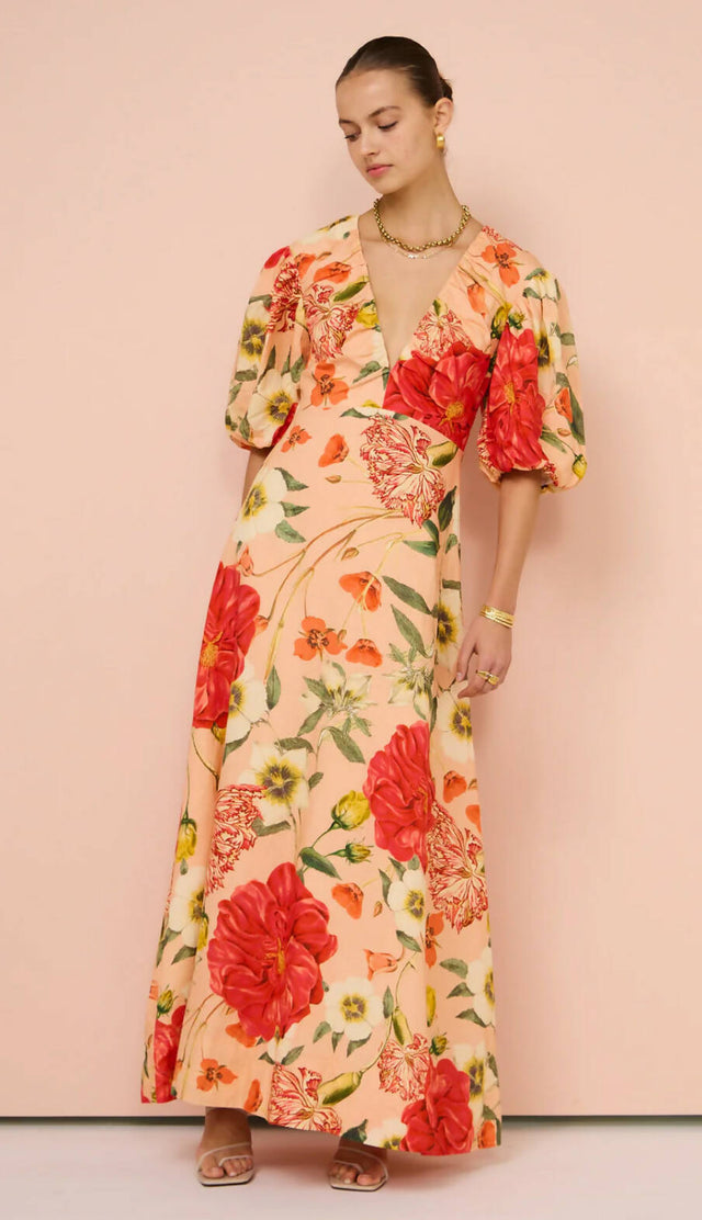 By Nicola Bolero Maxi Gathered Neckline Dress in Raspberry Punch Floral size 10 - 10 / Floral - Dresses