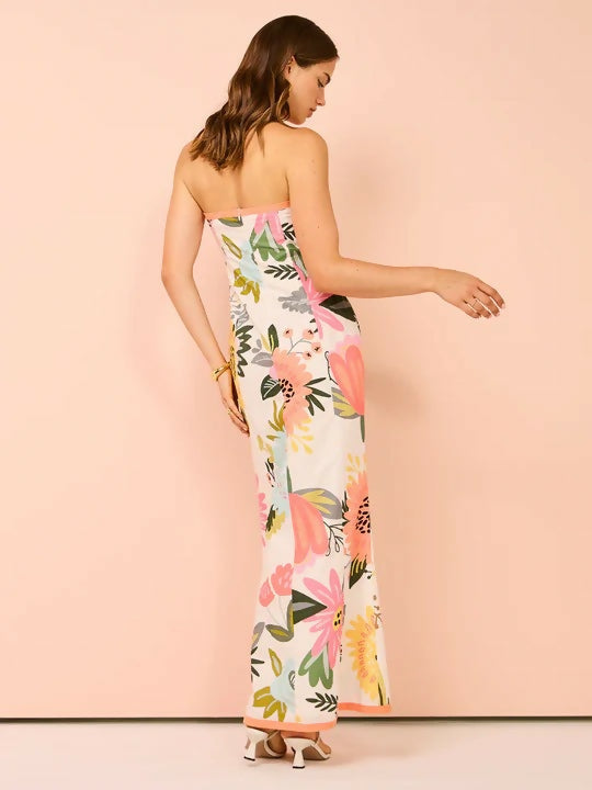 By Nicola Claudia Strapless Wrap Maxi Dress In Potpourri/Melon - 8 / Multi - Dresses