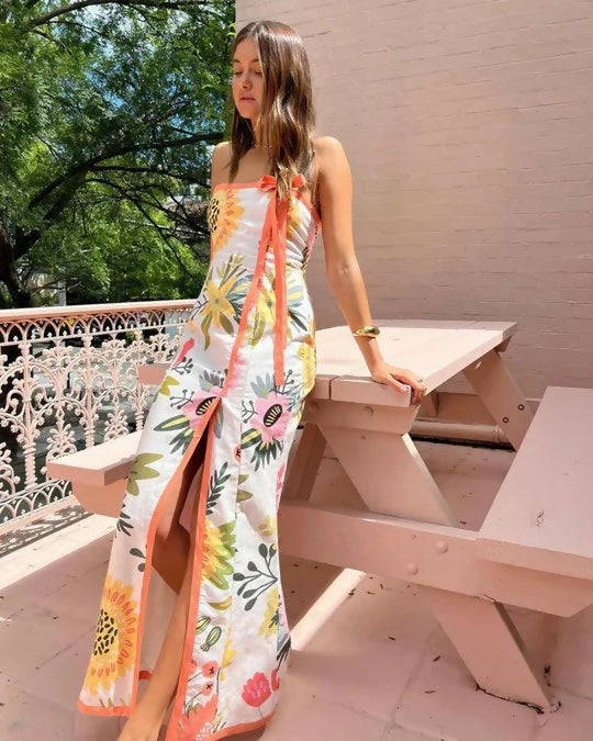 By Nicola Claudia Strapless Wrap Maxi Dress In Potpourri/Melon - 8 / Multi - Dresses