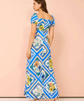 By Nicola - By Nicola Mariposa Puff Sleeve Maxi in Azure Floral