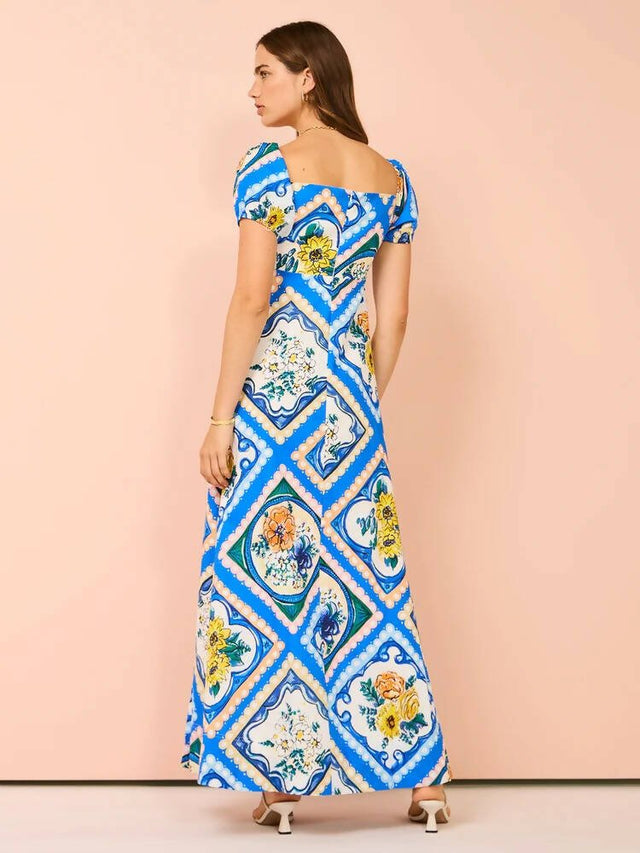By Nicola - By Nicola Mariposa Puff Sleeve Maxi in Azure Floral