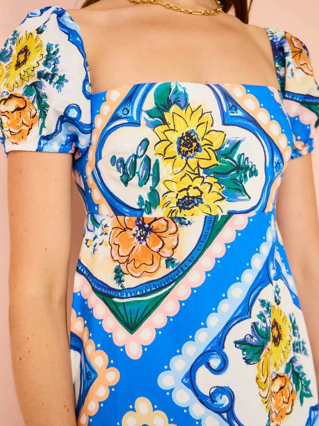 By Nicola - By Nicola Mariposa Puff Sleeve Maxi in Azure Floral