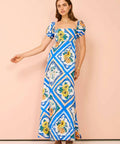 By Nicola - By Nicola Mariposa Puff Sleeve Maxi in Azure Floral