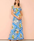 By Nicola - By Nicola Mariposa Puff Sleeve Maxi in Azure Floral