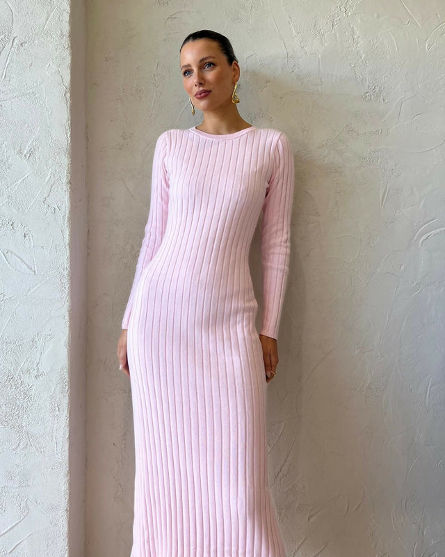 By Nicola Moon Midi Knitted Dress in Marshmellow Marle - 8 / Pink - Dresses
