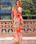 By Nicola Paloma off Shoulder Mesh Maxi Dress in Orange Floral Scarf Size 8 12 - Dresses